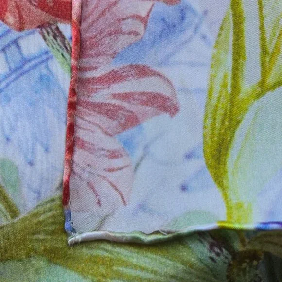 Silk Scarf Hand-Rolled Tulips Netherlands Oblong Madame Blue Floral - Picture 5 of 12